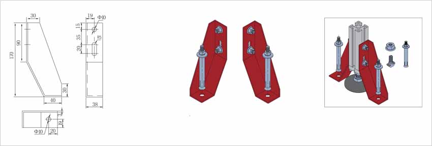 鋁型材支架專(zhuān)用地腳角件安裝示意圖